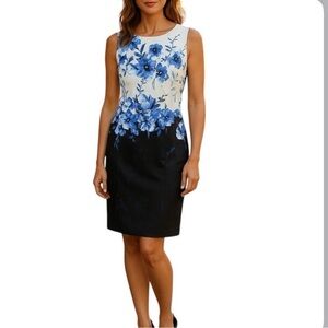 Lauren Ralph Lauren White and Blue Floral Midi Dress